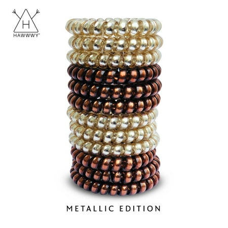 Womens Ponytail Holder - Spiral Hair Ties | 12-PACK | Coil Hair Ties | Phone Cord Hair Ties | Hair Coils | Hair Ties No Crease | Hair Tie for Girls Women | Hair Bands | Cord Ties | Ponytail Holder | Gold/Copper