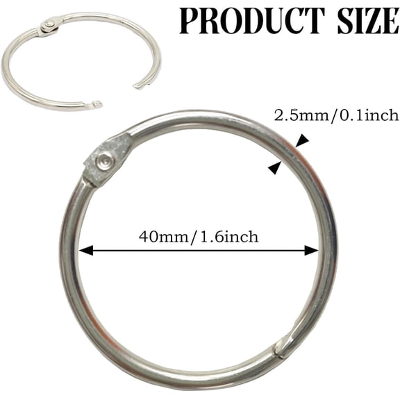 2Pcs Iron Loose Leaf Book Binder Hinged Rings Keychain Rings 1.5inch/3.8cm