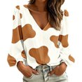 thumbnail image 3 of Womens Blouses Dqueduo Women's Cow Print V Neck Long Sleeve Casual Loose Blouse Shirt, 3 of 7