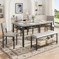 thumbnail image 2 of PAPROOS Dining Table Set for 6, 6 Piece Dining Room Set with Wooden Table Top, PU Leather Upholstery Chairs and Bench, Modern Dinette Sets for Big Family, Kitchen Table and Chairs Set, Gray, 2 of 12