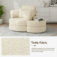 thumbnail image 3 of MEISSALIVVE Swivel Barrel Chair with Storage Ottoman & USB Port, 360° Lounge Chair with 4 Pillows, Teddy Fabric, Beige Accent Chair for Living Room, 3 of 7