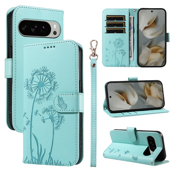 Allytechgroup For Google Pixel 10 Pro XL Flip PU Leather Wallet Case, Built-in Cash Slot Credit Card Pocket Shock-Absorbent Lightweight Protective Cover with Wrist Strap for Women Girls, Green