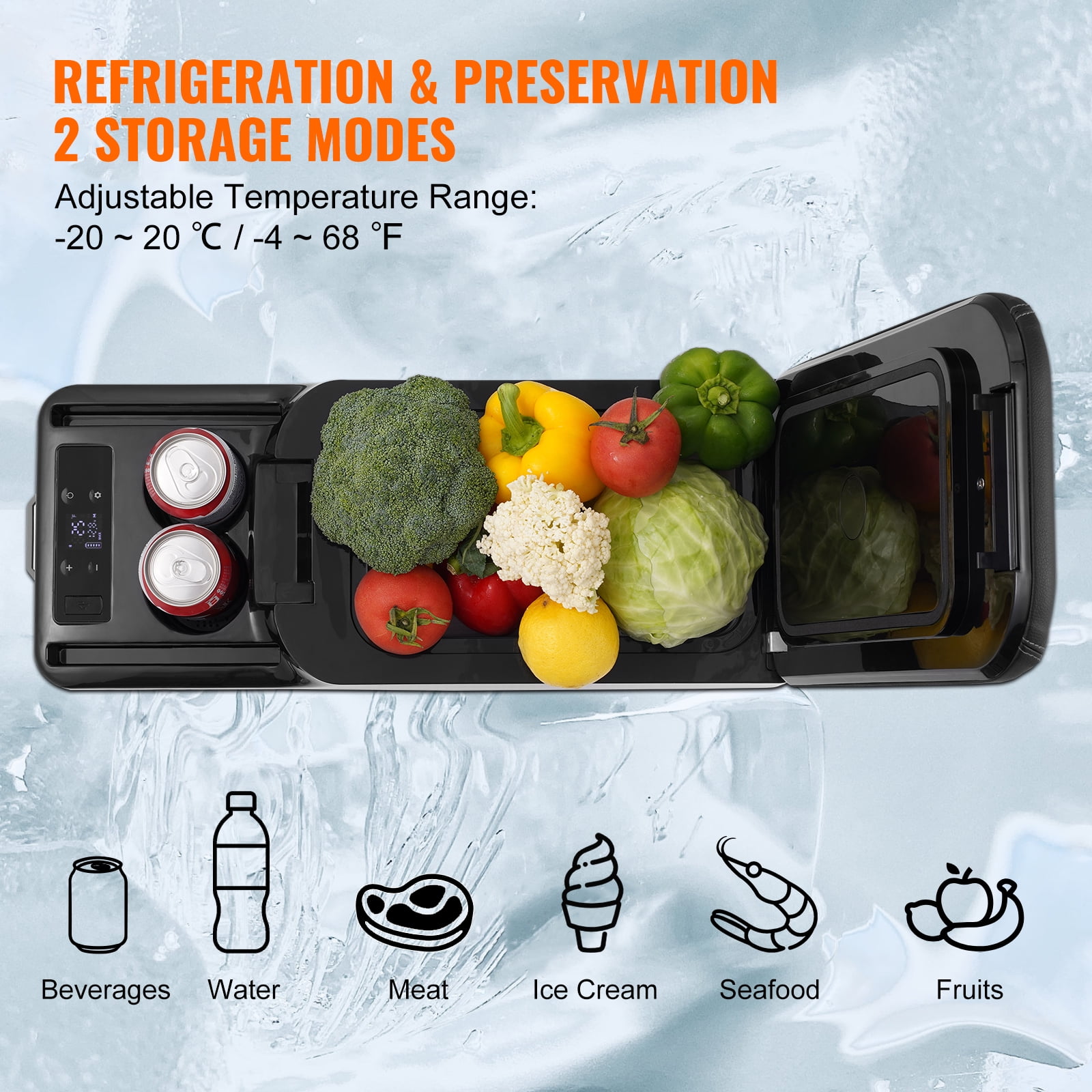VEVOR Car Refrigerator, 12 Volt Car Armrest Refrigerator Fridge, 15 L Single Zone Portable Freezer, -4℉-68℉ Adjustable Range, 12/24V DC and 100-240V AC Compressor