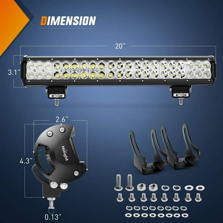 20 Inch 126W Spot Flood Combo LED Light Bars - Off-Road Light with Mounting Bracket, White