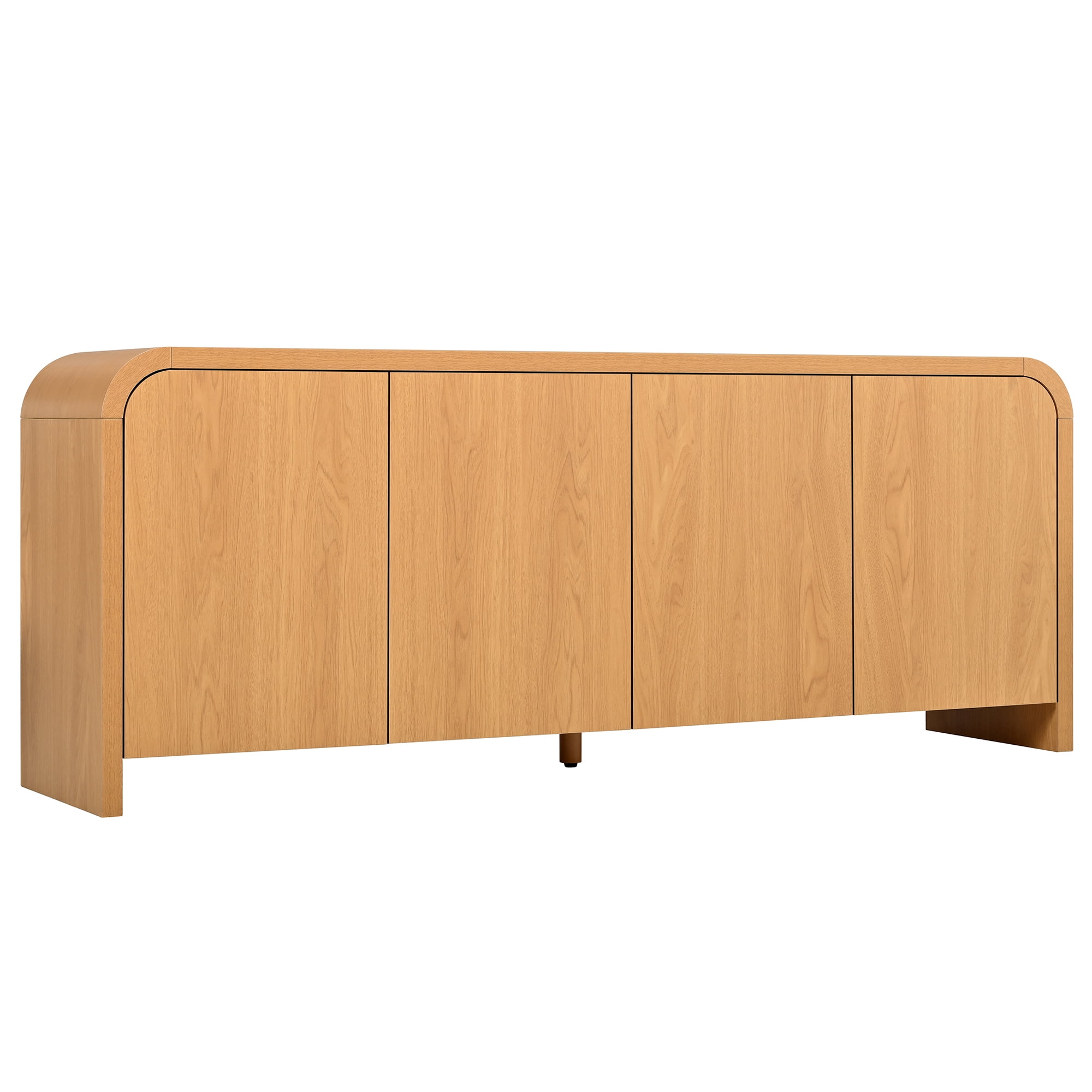 Leumius Farmhouse Curved Edge TV Stand with Large Cabinets for TVs up to 70", Minimalist Wood Grain Media Console with Cable Management and Adjustable Shelves for Living Room, Natural