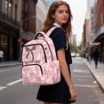thumbnail image 4 of HUISEFOR Pink Camo Bow School Backpack for Girls 17 Inch Large Capacity Bookbag with Adjustable Shoulder Strap, Flap Backpack School Bag Waterproof College Students Backpacks Age 6-18, 4 of 6