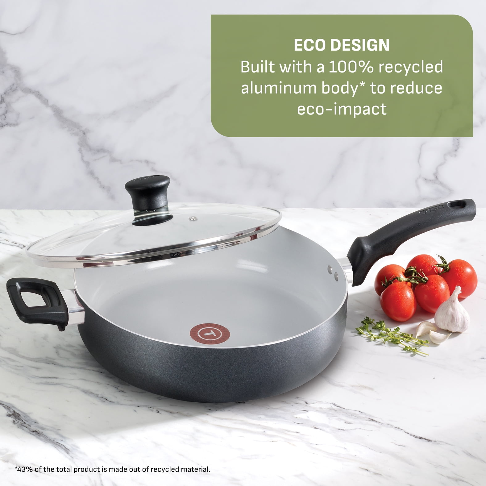 T-Fal Kitchen Solutions Black 5 Quarts Ceramic Non-Stick Jumbo Cooker Sauté Pan with Lid & Helper Handle