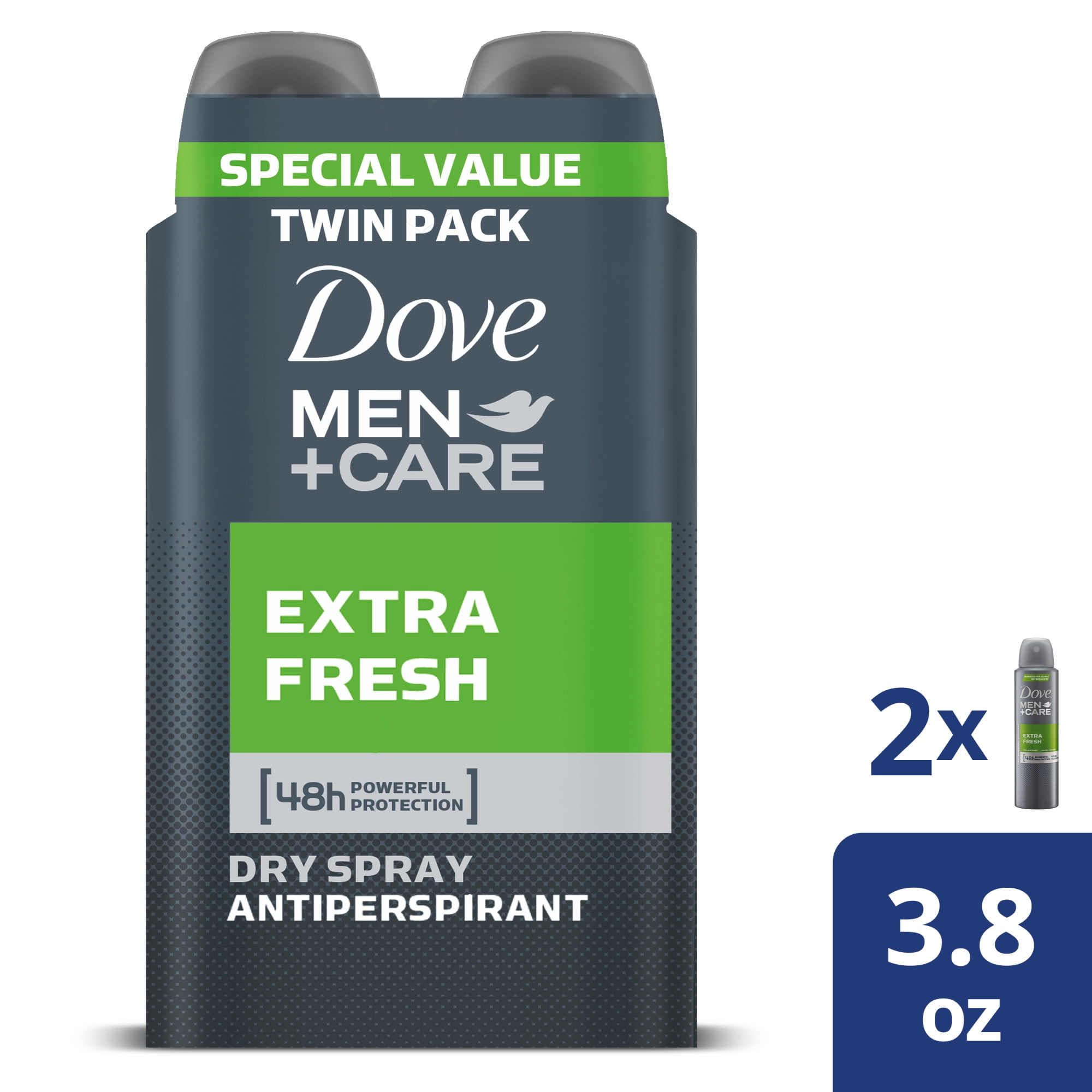 Dove Men+Care Dry Spray Extra Fresh Antiperspirant Deodorant 3.8 Oz Twin Pack