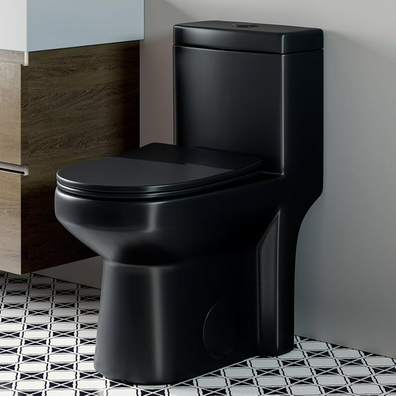 HOROW One Piece Toilet, Skirted Design, Dual Flush 1.1/1.6 GPF, 12'' Rough-In, Matte Black, Soft Closing UF Seat