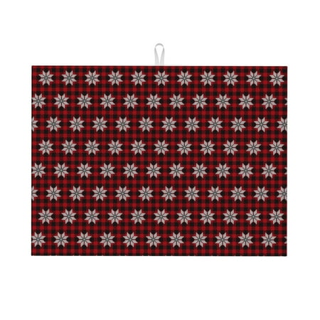 

Honeii Red Buffalo Plaid Merry Christmas Print Kitchen Drying Mat Coffee Bar Mat Hide Stain Coffee Maker Mat for Countertops Coffee Pot Dish Drying Mat