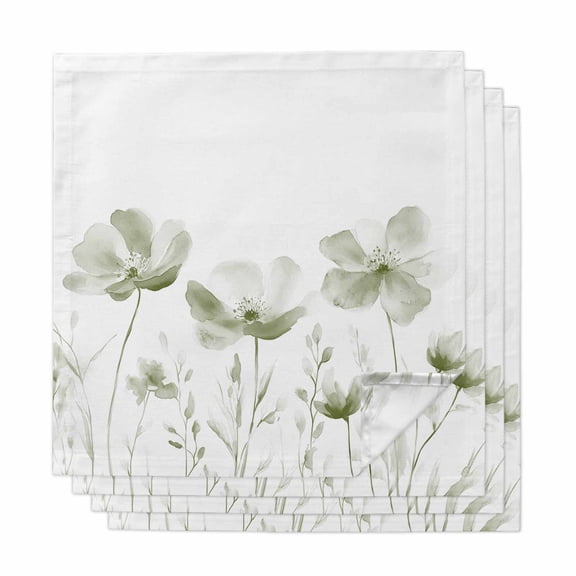 Sage Green Flowers Cloth Napkins, Watercolor Retro White Floral Leaves Washable and Reusable Dinner Napkins Set of 4, Table Napkin for Kitchen Party Birthday Wedding Hotel Housewarming 20"x20"