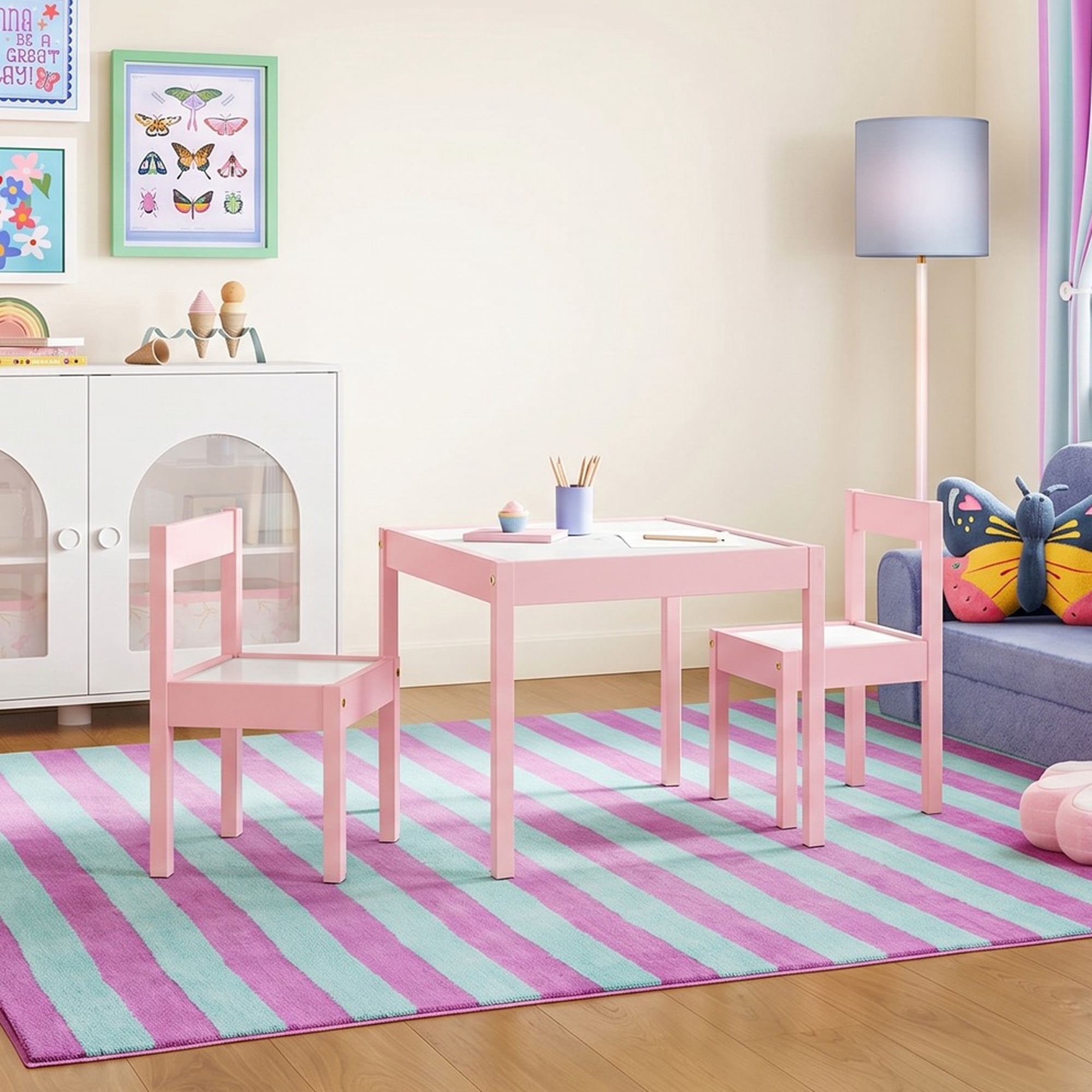 Mainstays Kids 3-Piece Dry Erase Activity Table and Chair Set for Learning, Drawing & Creative Play, Pink