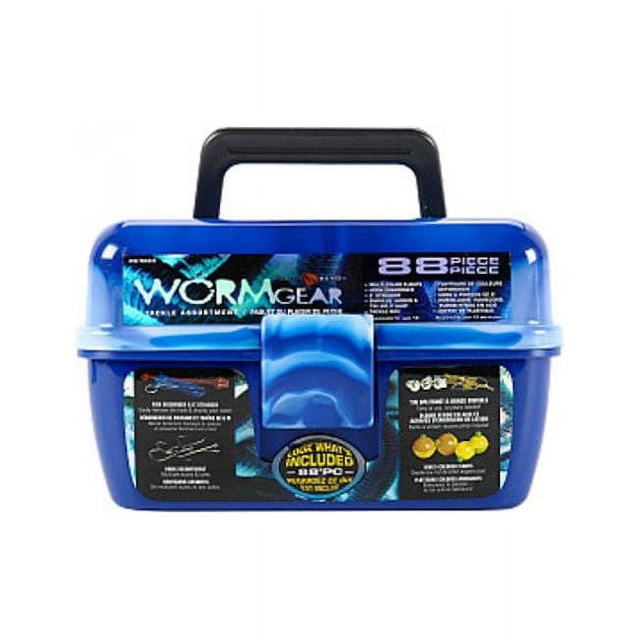 South Bend Worm Gear 88-Piece Loaded Fishing Tackle Box, Blue 