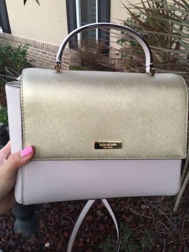 NWT Kate Spade Paterson Court Brynlee Pebble Beige Gold Satchel Crossbody Bag