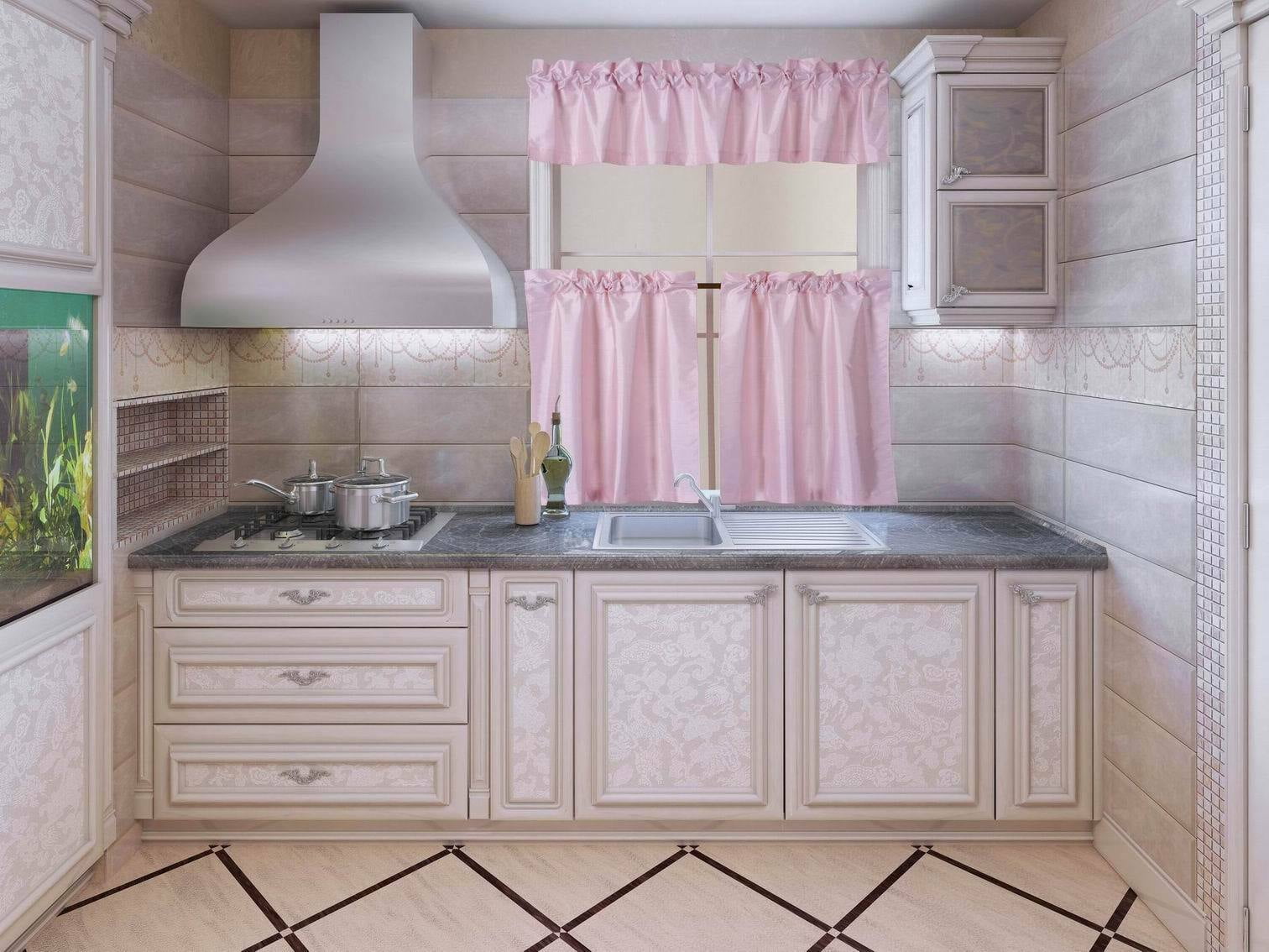 K3 Light Pink 3Piece Blackout Rod Pocket Kitchen Window Curtain Set