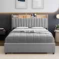 thumbnail image 2 of Bingirl Queen Size Upholstered Bed Frame: Storage Headboard, Drawer, Charging Station, Linen Platform, No Box Spring Needed (Light Grey), 2 of 6