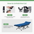 thumbnail image 6 of Blorly Folding Camping Cot with 3.5" Comfort Pad, Heavy Duty Adult Sleeping Cot supports 440lbs, Portable Rollaway Guest Bed with Carry Bag for Office Nap, Travel, Outdoor, Tent (Blue), 6 of 6
