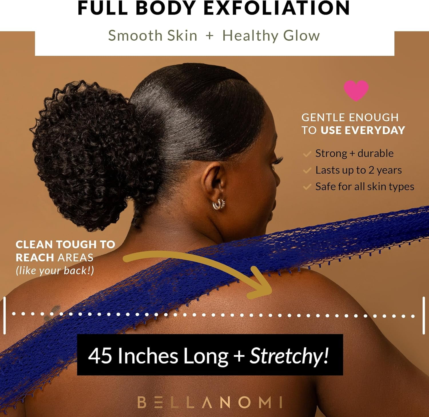 Bellanomi  African Net Sponge - Authentic Sapo Exfoliating Net, Ethically sourced from Nigeria, 45" Long Back Scrubber, Quick Dry Loofah Alternative for Gentle Exfoliation Daily Use