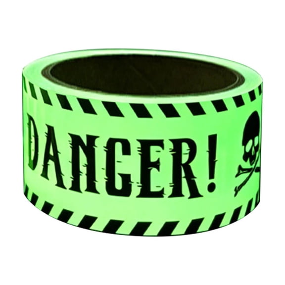 Glow In The Dark Halloween Danger Caution Tape with Skull & Keep Out Text, Fluorescent Barrier Warning Tape 118in for Ghost House Escape Room Party Yard