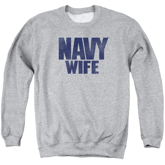Trevco Sportswear NA108C-AS-2 Navy Wife Adult Crewneck Sweatshirt, Athletic Heather - Medium