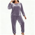 thumbnail image 3 of Guluxicc Womens Plus Size Outfit Sets 2 Piece Matching Loungewear Long Sleeve Top and Pant Plush Outfits Set, Purple, 3 of 4