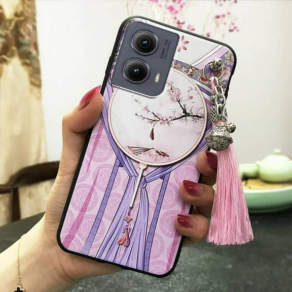 LYM-Phone Case For MOTO Edge 5G 2024, Bell TPU Anti-knock Tassel Soft case Durable Protective Dirt-resistant Waterproof Back Cover Anti-dust Silicone Chinese Style Shockproof