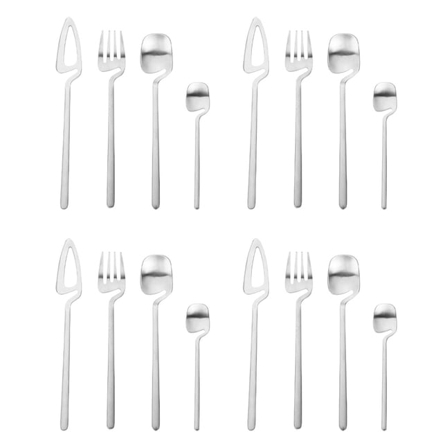Matte Cutlery Set,Stainless Steel Dinner Tableware,Flatware Set,Knife Fork Spoon Dinnerware Set Party Set(Silver,16 PCS)