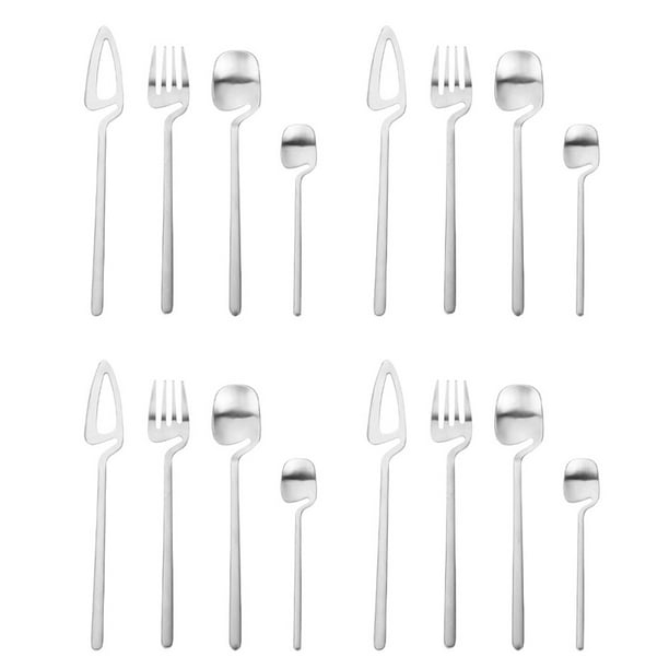 Juego de Cubiertos Mate, Vajilla de Acero Inoxidable, Juego de Cubiertos, Cuchillo, Tenedor, Cuchara, Juego de Vajilla, Juego de Fiesta (Plateado, 16 Piezas)