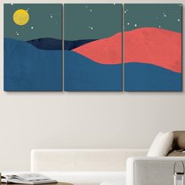 PixonSign Canvas Print Wall Art Red & Blue Color Block Mountain Ranges Nature Wilderness Digital Art Modern Art Southwest Landscape Multicolor Boho Decor for Living Room, Bedroom - 24"x36"x3