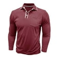 thumbnail image 5 of Dwelliawo Polo Shirts for Men Basic Long Sleeve Classic Button Shirts Casual Collar Stylish Golf Pullover Shirts Wine 2XL, 5 of 5