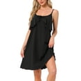 thumbnail image 4 of INSPIRE CHIC Women's Nightgown Spaghetti Strap Lingerie Nightdress Full Slip Ruffle Cami Slip Chemise Soft Sleepwear S Black, 4 of 6