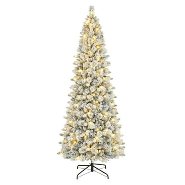 Slim Flocked Fraser 9' Green/White Fir Artificial Christmas Tree with 800 Clear/White Lights