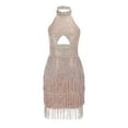 thumbnail image 5 of Riforla Women's Fashion Beaded Sleeveless Halter Belly Button Sequin Fringe Skirt Dress Dresses for Women Beige S, 5 of 9