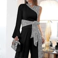 thumbnail image 5 of Women"s Jumpsuit Lace Up Print One Shoulder Elegant Party Cocktail Party Regular Fit Long Sleeve Kb, 5 of 5