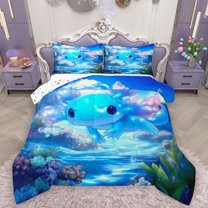 Homewish Kawaii Blue Salamander Bedding Comforter Set 2pcs for Children Teens,Cartoon Animal Twin Comforter Sets Microfiber,Cute Wildlife Breathable Bedding Set,Luxury Bedroom Decor,Reversible