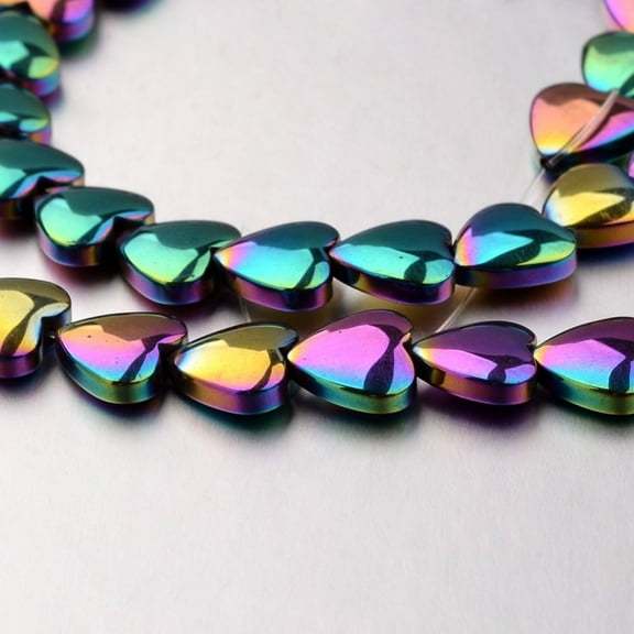 Electroplate Non-magnetic Synthetic Hematite Bead Strands Heart Multi-color Plated 8x8x3mm Hole: 0.7mm about 55pcs/strand 15.7 inch