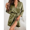 thumbnail image 4 of Drop Shoulder Contrast Trim Belted Satin Sleep Robe, 4 of 4