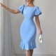 thumbnail image 4 of mfyjkho Vestidos para mujer, Vestido informal de manga corta con cuello en V y color liso para mujer Vestidos de playa para mujer xl, 4 of 9