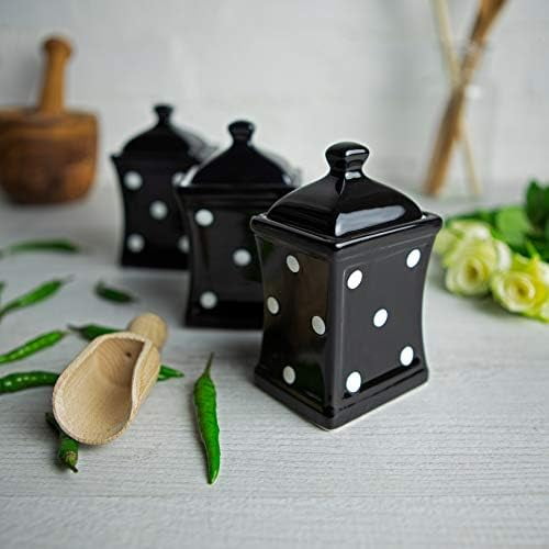 Black and White | Polka Dot | Handmade | Small 5.3oz/150ml Ceramic Kitchen | Herb Spice | Storage Jars Set of 3| Containers | Canisters$$Home Decor, Kitchen, & Other