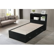 Hodedah Twin-Size Captain Bed with 3-Drawers and Headboard in Black