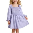 thumbnail image 3 of FAOWME Big Child Girls Dress Long Sleeve Square Collar Solid Color Stylish Comfortable Dresses For Daily Wear Purple 13-14 Years, 3 of 9