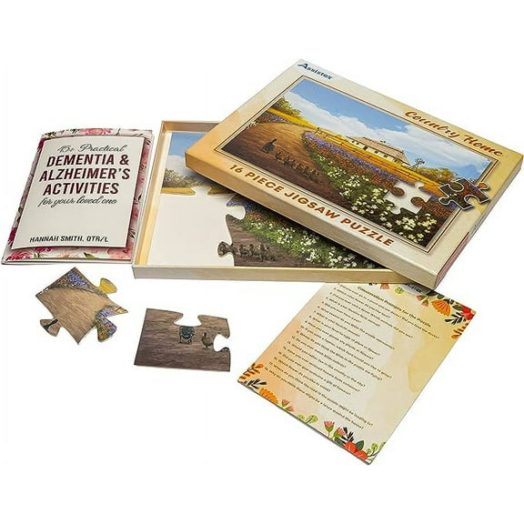 Assistex Dementia Jigsaw 16 Large Puzzle for Seniors - Alzheimer's Activity for Adults with Conversation Prompts - Best Memory Game for Patiens in Nursing Home - Build in Box Activities for Elderly