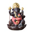 thumbnail image 1 of EeaseMX Quemador de incienso de cerámica con reflujo de Buda Ganesha, figura hecha a mano, estatua de dios elefante, soporte para incienso para el hogar, color rojo, 1 of 7