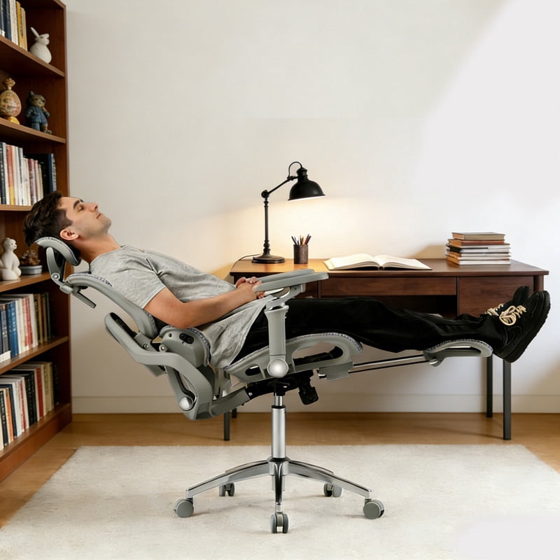 Lacoo Ergonomic Office Mesh Chair Executive High Back Computer Chair with Heated Massage Lumbar Support, 6D Armrest,Adjustable Headrest (Gray)