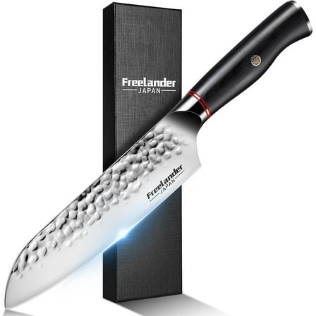 7 Inch Chef Knife, Sharp Japanese Santoku Knife, High Carbon Stainless Steel Kitchen Knife, Professional Cooking Knife for Home and Kitchen with Ergonomic Handle - Gift Box Included