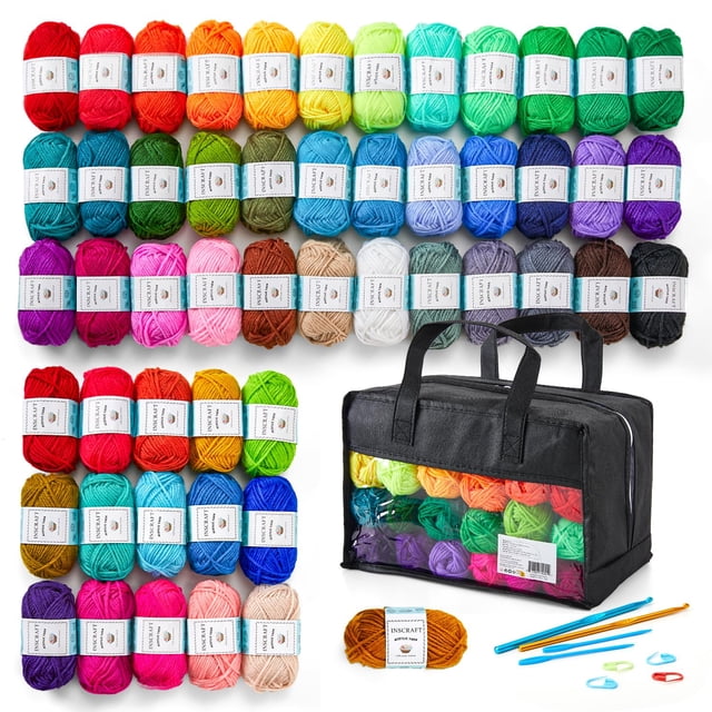 Ovejas de hilo acrílico INSCRAFT, 52 colores, 1820 yardas, con ganchos