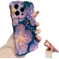 thumbnail image 1 of Lurvia Funda para teléfono, colorida pintura al óleo retro flor patrón de luna, funda protectora de TPU delgada a prueba de golpes, funda floral impermeable Airbag anti-caída (púrpura, para iPhone 13), 1 of 6
