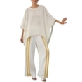 thumbnail image 2 of SOOMLON Boho Outfits for Women Plus Size White Crew Neck Batwing Sleeve Shirt Wide Leg Striped Pants 2 Piece Set, 2 of 5