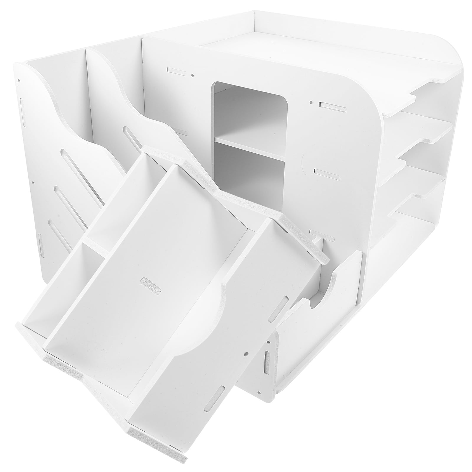 TEHAUX 1Pcs File Organizing Shelf Simple Design White Wood Plastic Composite Desk Paper Organizer for Office Supplies