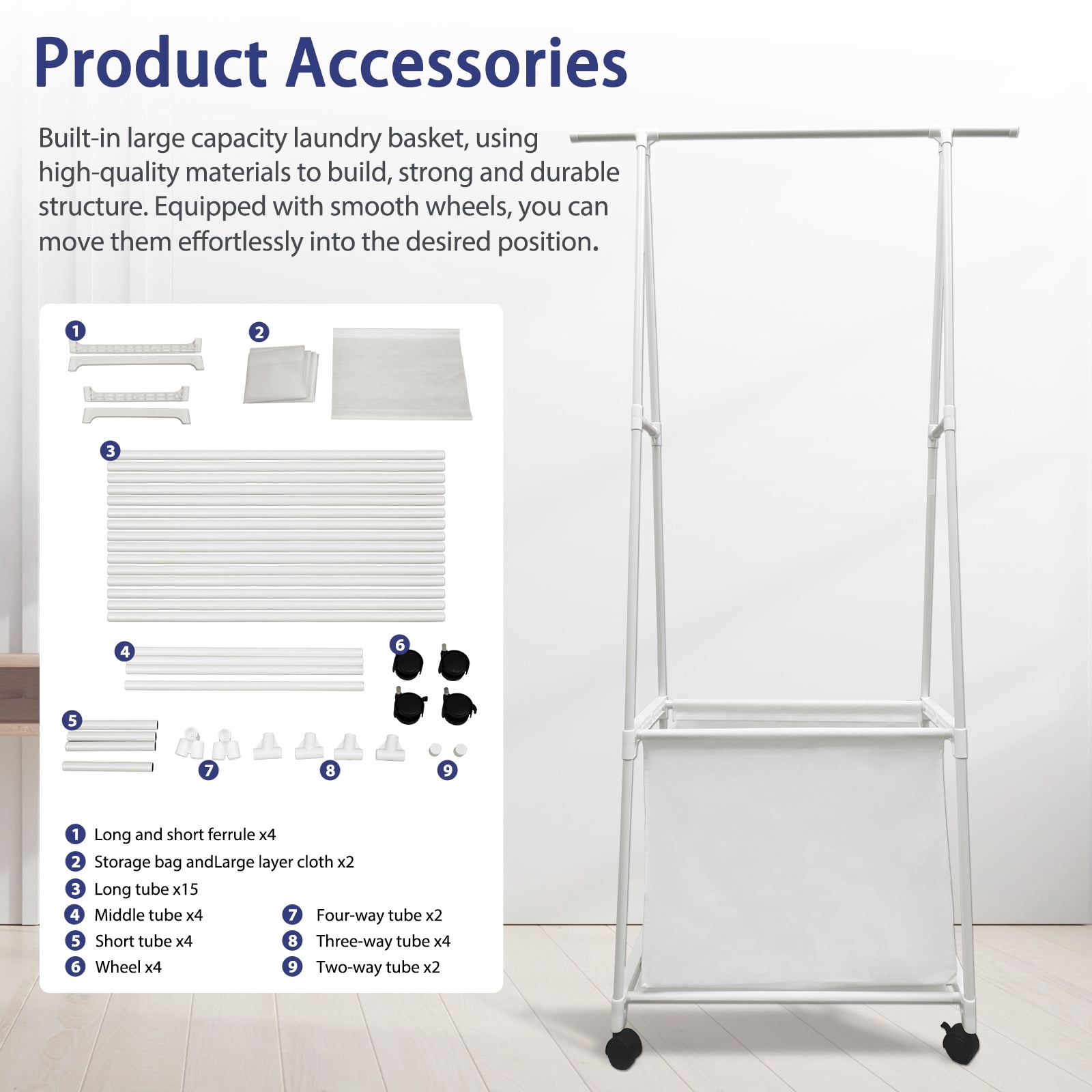 Clothes Rack, Triangle Garment Rack W/Large Storage Bag, Clothes Storage Organizer on Wheels, Portable Laundry Coat Rack, Closet Clothing Rack for Home Dorm, White